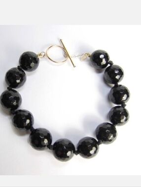 13.87 CTW Black ONYX 10KY GOLD Briolette Bracelet